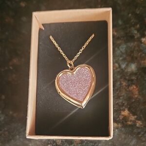 Necklace With Pink Heart Photo Lockett With Extender Chain
